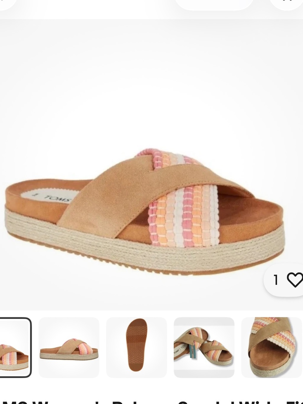 TOMS Paloma Honey Suede Slide Sandals with Pink & Cream Woven Accent